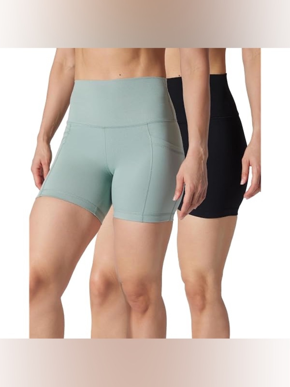 90 Degree By Reflex Women's High-Rise Bike Shorts in Sage Green & Black